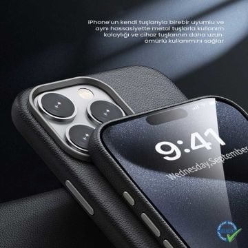 iPhone 16 Spada Pelle Magsafe Gri Kapak